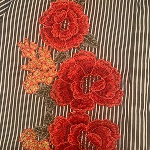 Black and white striped collar shirt. Long shirt